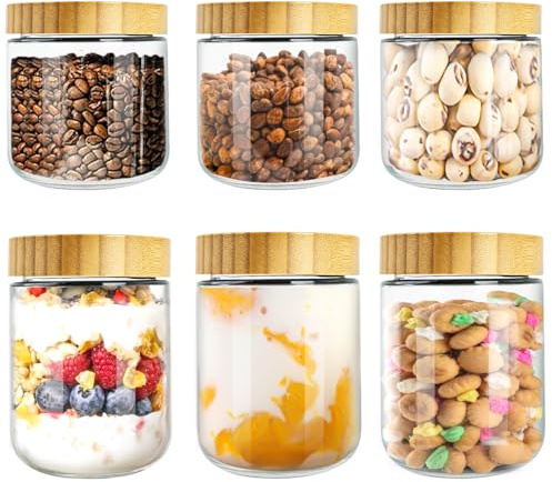 6 Stück Overnight Oats Gläser mit Deckel, Mason Jar Meal Prep Boxen, Glass Overnight Oats Jar, Einmachgläser mit Schraubdeckel, Vorratsgläser mit Deckel Luftdicht für Salat Joghurt Pudding, 300/500ml