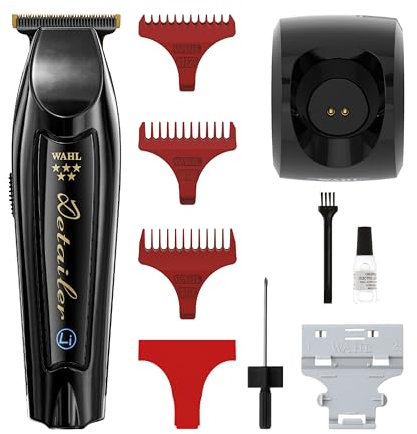 Wahl Cordless Black Detailer Barber Trimmer, Professional Extra-Close Cutting Adjustable & Wide Blade, Carbon-Steel Blades with Diamond-Like Coating