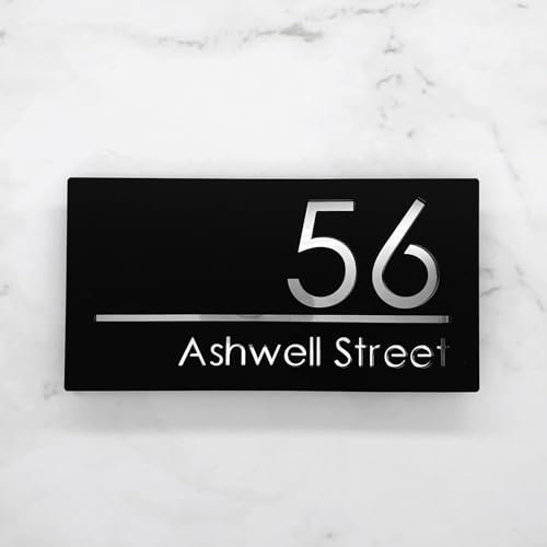 House Numbers Plaques Door Plaques Door Number For Wall House Floating House Sign Laser Cut Floating House Sign (Matt Black & Silver Text)