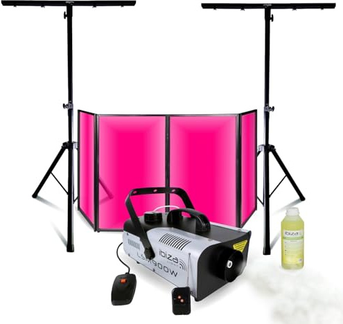 Ibiza - Lichtpaket DJ Lycra weiß 1200 x 700 - 2 Füße Mooving Light – Rauchmaschine 900 W – Sono Abend Hochzeit