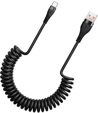 Cavo a spirale USB C, cavo a spirale da USB A a USB C per auto, Android Car Type C Spring Data Lead compatibile con iPhone 15, 16, Samsung Galaxy S24 Ultra ecc. (nero)