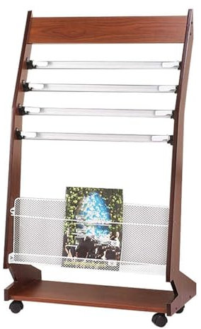 RHJOPL Porte-journaux, Porte-classeurs en Bois Massif, Porte-revues sur Pied (avec Porte-journaux, avec Poulies), Adapté Aux Bibliothèques