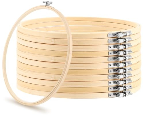 JMIATRY 12 Stück 26CM Stickrahmen Holz, Bambus Stickrahmen für DIY Kreuzstich Stickerei Kunst Handwerk Nähen