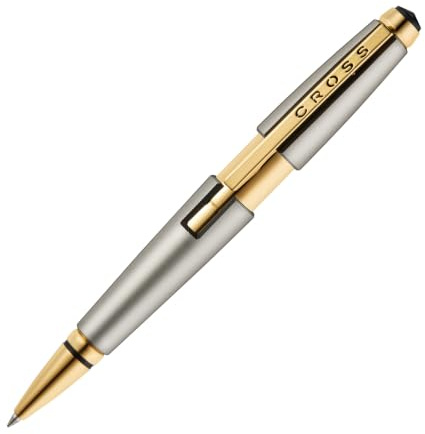 Cross Edge Rollerball (Strichstärke M, Schreibfarbe: schwarz, nachfüllbar, inkl. Geschenkbox) titan matt mit Gold