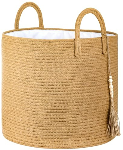 Laundry Basket Wicker Basket 40 * 40 * 35cm Foldable Washing Baskets with Sturdy Handles Storage for Clothes Bedding for Blankets Toys Clothes Shoes Plant Organizer Bin Living Room Home Decor (Brown)