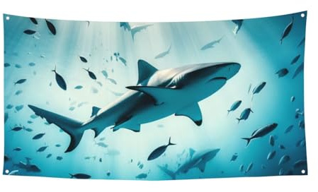 Unterwasserwelt-Hai-Hintergrund, Banner, Wanddekoration, Flagge für Veranstaltungen und Partys, 178 x 89 cm