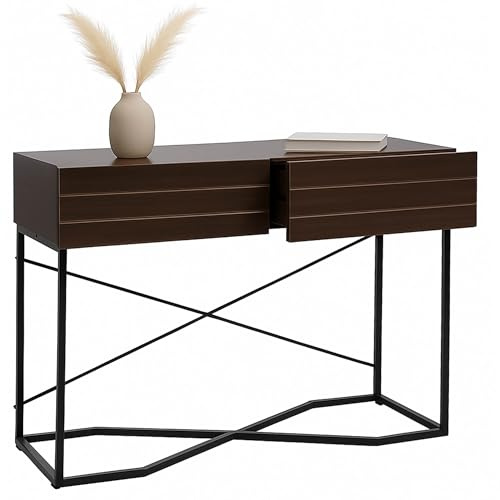 Mendler Konsolentisch HWC-P47, Industrial 81x120x40cm - Walnuss-Optik | Telefontisch, Beistelltisch, Ablagetisch, Schublade, Melamin