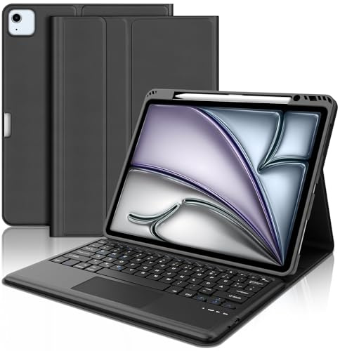 WAVATA Tastatur für iPad Air 13 M4 2026/M2/M3 (2024/2025) mit Touchpad, Hülle mit Tastatur für iPad Pro 12.9 6/5/4/3 Generation (2018-2022) Magnetische Bluetooth QWERTZ Layout, Schwarz