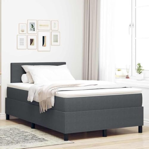 Ordellia LED Boxspringbett Dunkelgrau, Weiß 120x200 cm, Cordstoff, modernes Design, verstellbares Kopfteil, RGB Beleuchtung, mittelfeste Matratze, für Schlafzimmer