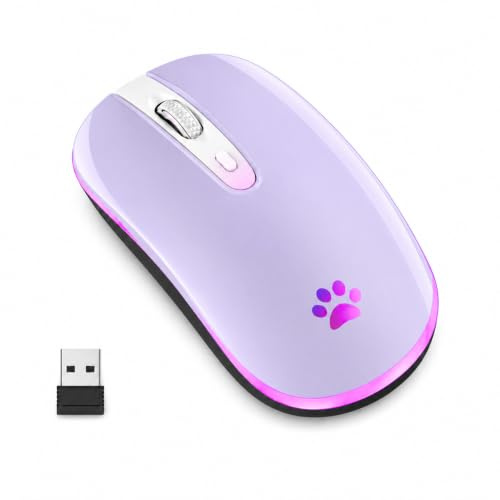 LKV Wireless Bluetooth Mouse, 2.4GHz Slim Purple Mouse with USB Receiver | USB Mouse Rechargeable, Smooth Tracking, Easy-Switch for Windows, macOS, iPadOS, Android, Compatible with Macbook/Tablet/iPad