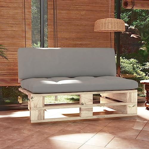 SooIarix Outdoor Pallet Middle Sofa, Impregnated Pine Wood, Weather-Resistant Garden Lounge Furniture, 110x65x55 cm, Gray Cushions