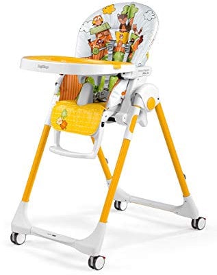 Peg Perego Prima Pappa Follow Me Seggiolone Pappa Neonati Reclinabile, Funzione Sdraietta, 4 ruote, Pieghevole e Ultracompatto, per Bambini da 0 a 3 Anni (0-15 kg), Fox & Friends