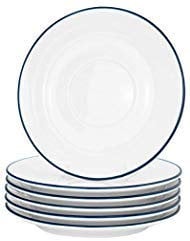 Nicola Spring Farmhouse 13cm Espresso Saucers - Set of 6 White Porcelain Coffee Cup Plates with Blue Rims - Rustic Vintage Style - Fits 90ml Cups - Dishwasher Safe Small Saucer Plates