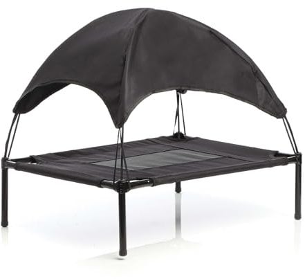 Wiltec Hundebett mit Dach Schwarz 91 x 76 x 16 cm Größe L bis 35 kg Outdoor Katzenliege Haustier Schlafplatz Sonnendach