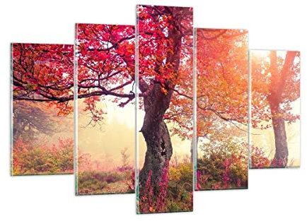 ARTTOR Mehrteilige Bilder auf Glas 150x100cm Glasbild Baum Natur Wiese Groß XXL Wanddeko Schlafzimmer Küche Set 5 teilige Wandbilder Dekoration Wohnzimmer Modern Wand Kunstdruck Art GEA150x100-3658