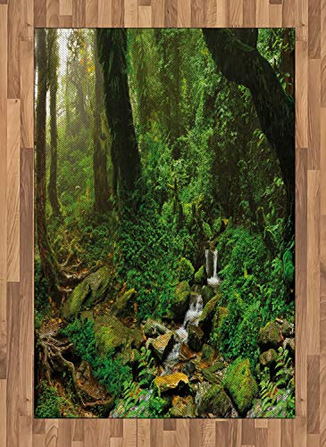 ABAKUHAUS Natur Teppich, Regenwald Bäume Nepal, Deko-Teppich Digitaldruck, Färben mit langfristigen Halt, 120 x 180 cm, Grün braun