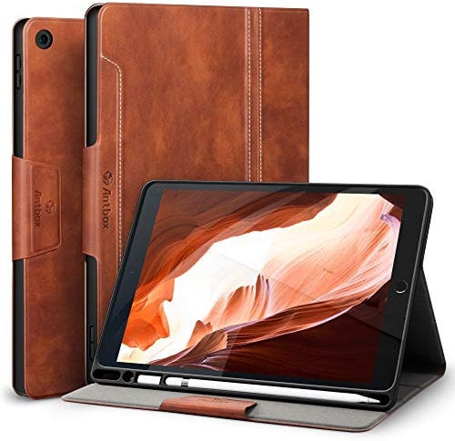 Antbox Hülle für iPad 10.2 (9. /8. /7. Generation) mit Stifthalter Auto Schlaf/Wach Funktion PU Ledertasche Schutzhülle Smart Cover für iPad 10,2 2021/2020/2019(Braun)