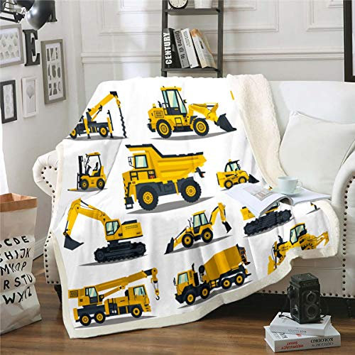 Bagger Traktor Kuscheldecke Cartoon Auto Decke für Sofa Couch Bett Abstrakte Fahrzeuge Fleece Wohndecke Maschinen Warme Couchdecke Raumdekor Plüsch Flanell Fleecedecke 150x200cm