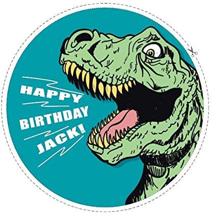 7.5 Dinosaur Roar Personalised Edible Icing Birthday/Any/Your Message Cake Topper