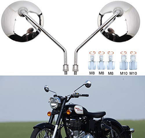 Chrom Motorrad Lenker Spiegel moto Rückspiegel Seitenspiegel Passend mit M8 M10 Gewindebolzen im Uhrzeigersinn und gegen den Uhrzeigersinn für Scooter Street Bike Cruiser Chopper Sport Bike ATV