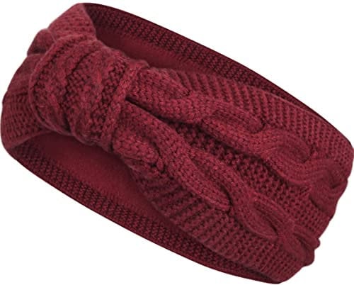 Damen Stirnband gestricktes Haarband mit Schleife und Zopfmuster, Mädchen Ohrenwärmer gefüttert mit weichem Fleece Innenfutter, SB1019