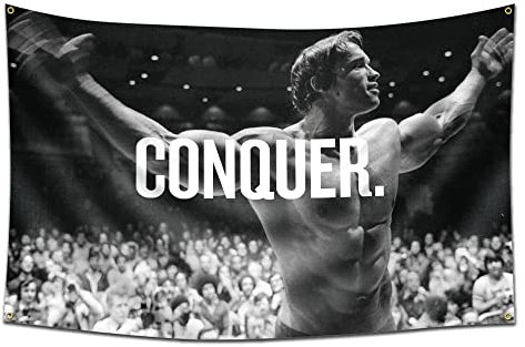 Room Funny Flag Original Arnold Schwarzenegger Conquer Wandteppiche, 90 x 150 cm, mit 4 Messingösen für Wohnheim-Dekoration, College-Partys
