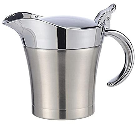 TANYTAO-SHOP Gravy Boat for Milk, Broth, Sauce 450ml Insulated Gravy Boat Double Wall Stainless Steel Sauce Pot Jug with Spout Hinged Lid 304 Stainless Steel for Dining, Holiday Meals,Parties