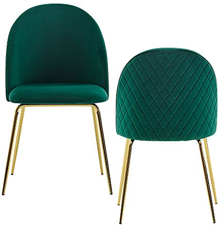 KADIMA DESIGN Skandinavischer Esszimmerstuhl 2er Set Polly: Diamantrückenmuster, Samtbezug, lackiertes Eisengestell, 53x86x50 cm, Beige/Grün Farbe: Grün