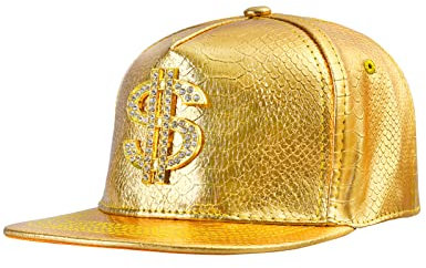 COSAVOROCK Hip Hop Kappe Gold Hut Rapper Kostüm PU Leder Snapback Baseball Cap