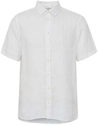 CASUAL FRIDAY CFAnton Herren Leinenhemd Kurzarmhemd Hemd 100% Leinen Button-Down-Kragen Unifarben Regular Fit, Größe:XXL, Farbe:Snow White (110602)