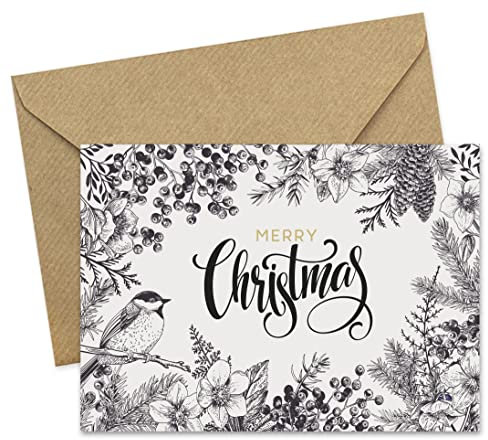 KOKO&LORA® Vintage Weihnachtskarten mit Kraftpapier-Umschlägen (3er Set) - Premium Grußkartenset mit Natur-Kuvert - moderne, weihnachtliche Karten