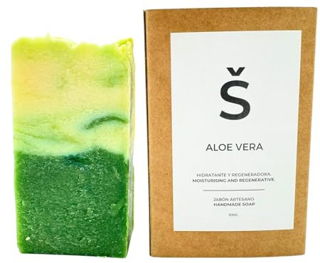 Jabón de Aloe Vera Natural Artesanal | Jabones para regalar | Para pieles Secas y Arrugadas | Jabón de Manos, Cuerpo y Cara Calmante y Refrescante | Sin Aceite de Palma | Sabonete (100 g).