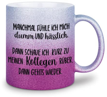 glitzertassen.de® | Manchmal fühle ich mich dumm und hässlich | Tasse mit Glitzer | Geschenkidee | Bürotasse | Lustige Sprüche | Arbeitskollegen | Kaffeebecher | Keramik | 330 ml | Silberviolett