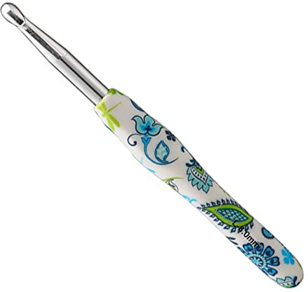 Coopay Häkelnadel 8,0 mm, 1 Stück Ergonomisch Häkelnadeln mit Solide Metall Häkeln und Gummigriff, Häkelnadeln Griff mit Schön Blume für Anfänger, Bequem TPR Griff Hakennadel für Arthritische Hände