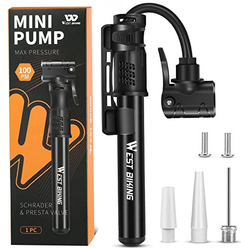 West Biking Mini Fahrradpumpe - Aluminium Luftpumpe Fahrrad alle Ventile, tragbare klein Fahrradpumpe, schnelle Reifenaufblasung Leichte Mini Fahrrad Pumpe Luft für MTB Rennrad Ballpumpe