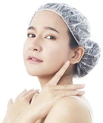 GCQQ 50PCS Disposable Plastic Shower Caps, 50CM Elastic, Waterproof for Women, Men, Clear Show Caps for Spa, Home, Hotel, Hair Salon, Kitchen