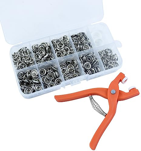 50 Sets Metal Snap Button Fastener Kit Steel Five Claw Buckle Installation Tool Set Snaps Buttons DIY Craft Kit with Snaps Pliers Snap Fastener Kit Poppers Fasteners Press Studs No Sewing for Clothing