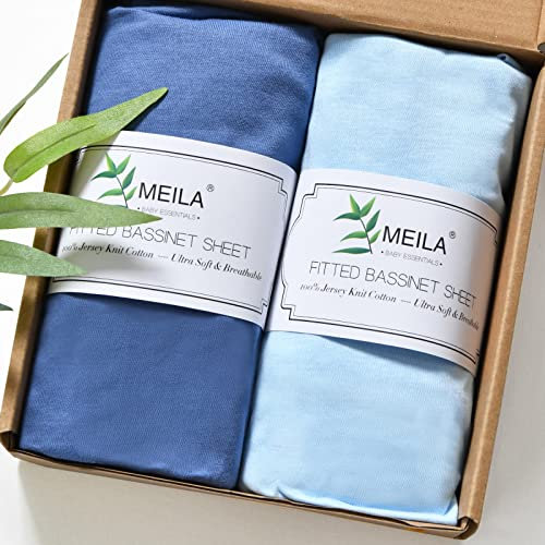 MEILA Baby Matratzenschoner Kinderwagen Spannbettlaken 2er Pack, Jersey Spannbetttuch für Kinderbett, Oeko-tex100 Stubenwagen Bezug Kinderwagen Matratzenbezug Ersatzbezug, 100% Biobaumwolle 80x40cm