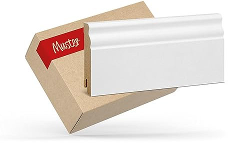 Muster KGM Hamburger Sockelleiste ECO Altberliner Profil – Weiß folierte MDF Fußbodenleiste Kurzlänge – Maße: 15 x 19 x 80 mm – 1 Stück