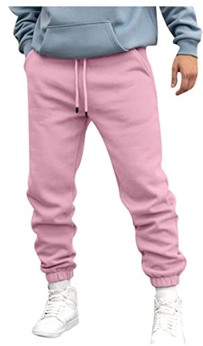 KONG JIMFAN Herren Trainingshose Taschen Herrenhose Bequem Herren Sporthose Weite Hosenbeine Sporthose Extra Lang Herren Tactical Hose Herren Baggy Jogginghose Hose Herren Slim Fit(Rosa,M)