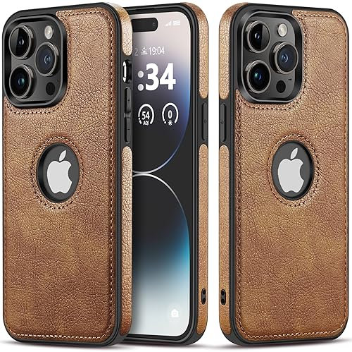 Hulveze PU Leder Hülle für iPhone 15 Pro, Retro Premium Luxus PU Leder, Dünner Weicher Rutschfester Griff Flexible Stoßstange Stoßfeste Ganzkörper Schutzhülle Cover für iPhone 15 Pro(Braun)