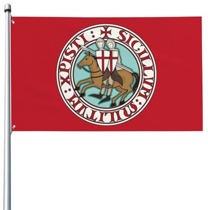 NIBABAEU Dekorative Hausflagge, Hofbanner, zwei Templer, Ritter, Kreuzritter, Wikinger-Druck, Garten, Hof, Rasendekoration, 90 x 150 cm