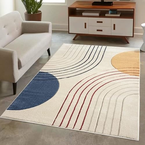 carpet city Teppich Kurzflor Multi - 200x290 cm - Moderne Wohnzimmer-Teppiche Geometrisch, Kreis-Muster mit 3D-Optik - Flachflor Bodenbelag Deko Schlafzimmer, Esszimmer