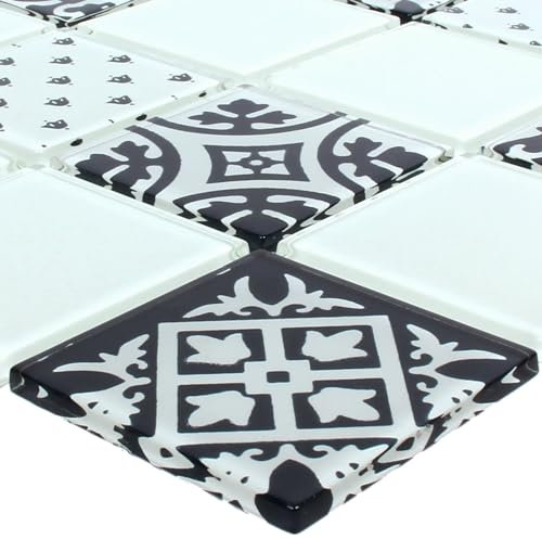 Glasmosaik Fliesen Matte Barock Weiß Bad Dusche Küchenspiegel Wandverblender WC