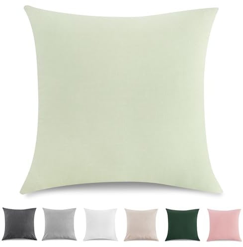 TOCOMOA Kissenbezug 80x80 cm 2er Set - 100% Gewaschene Baumwolle Kissenbezüge Oeko-TEX Zertifiziert, Leinenoptik und Atmungsaktiv Kissenhülle, Apfelgrün Kopfkissenbezug mit Reißverschluss