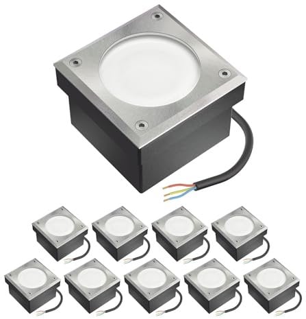 ledscom.de 10x LED Pflasterstein Bodeneinbauleuchte NEOLUM für außen, IP67, eckig, 10 x10cm, inkl. GX53 Leuchtmittel, 51lm, warmweiß