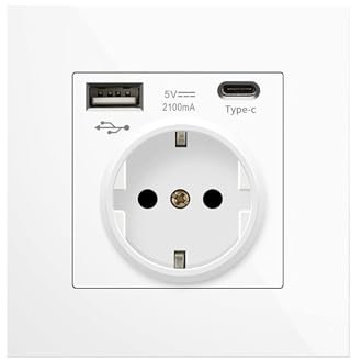 Enchufe de Pared 250V 16A. Toma de Corriente Empotrada. Enchufe Múltiple de una toma, 2 USB-A, 5V 2100mA de Carga Rápida. Enchufe Europeo Interior.