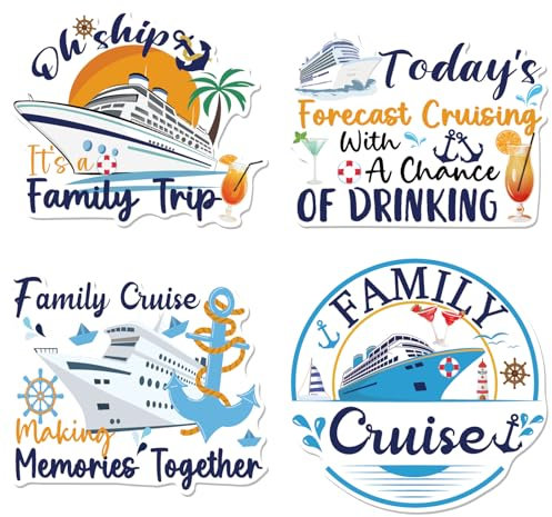 Large Cruise Door Decorations Magnetic - Cosmisun 4 PCS Family Themed Cruise Ship Door Decorations Magnets Funny Sea Navigation Ship Anchor Magnet Decor for Carnival Cabin Refrigerator Decorative