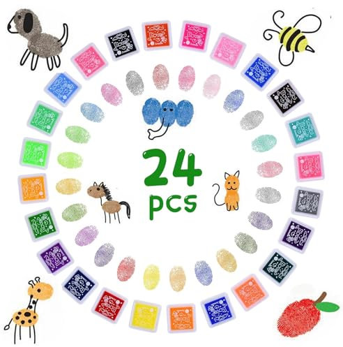 XUNIVERS Stempelkissen Set, Fingerabdruck Stempelkissen,Stempelkissen Kinder Ungiftig Abwaschbar Tinte Stamp Pad für Papier Handwerk Stoff Malerei DIY Geburtstag Geschenk (24 Farben)
