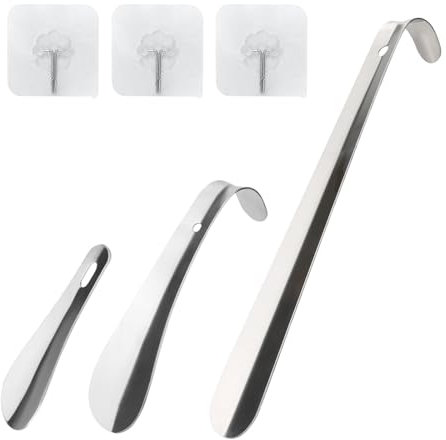 Nadinsta 3 Pièces Chausse Pied Metal en Acier Inoxydable,10/16/ 30 cm Chausse Pied avec Crochet Trou, Chausse-pieds Facile à Utiliser Toutes pour Enceintes, Personnes âgées et Enfants